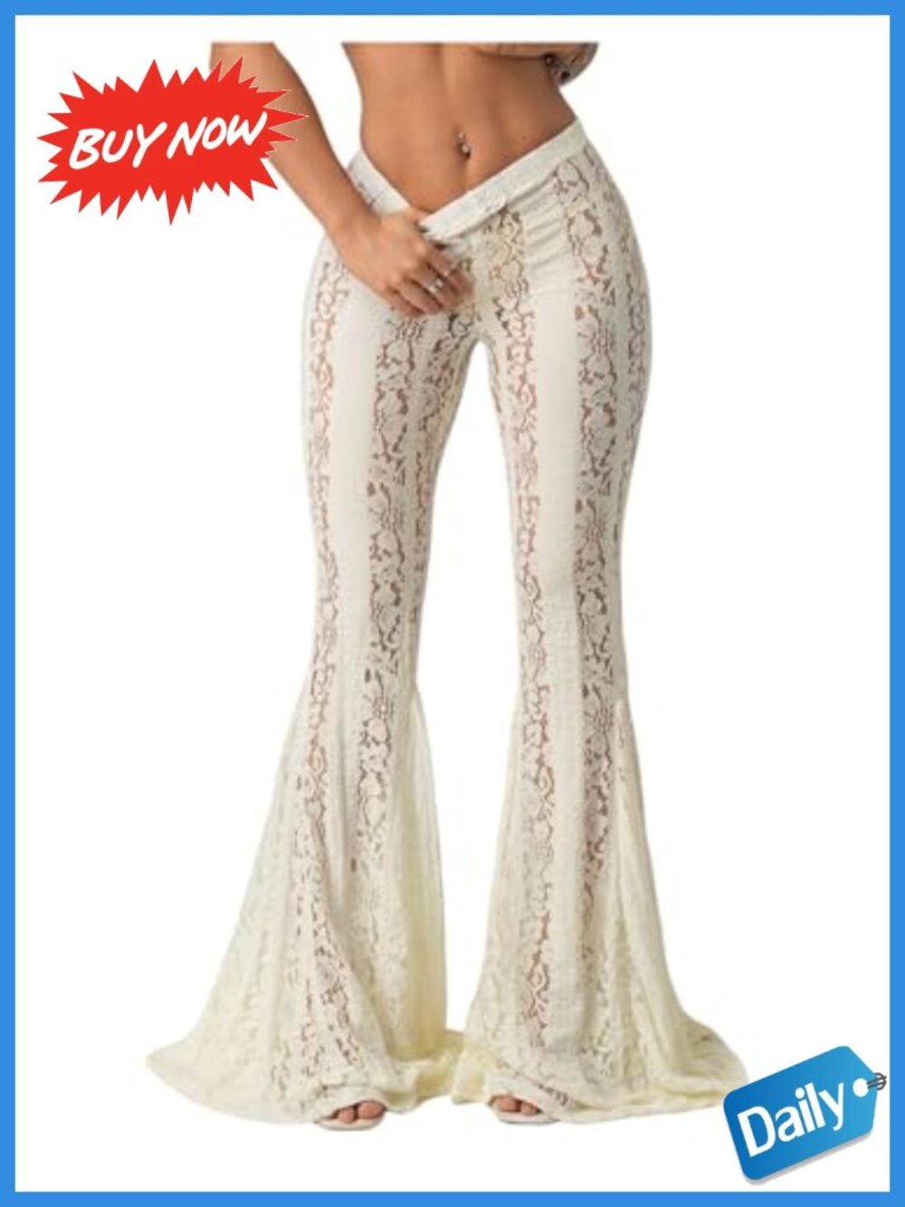 Lace Bell Bottom Pants See Through Low Rise Flare Trousers Womens
